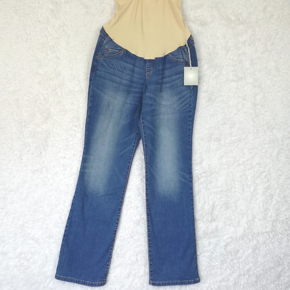 A Glow Maternity Womens Jeans Boot Cut Blue Denim Light Wash Belly Band 12 New